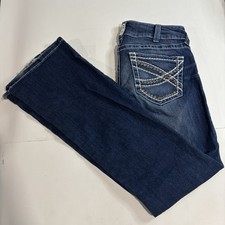 ARIAT REAL Entwined Women's Jeans Mid Rise Boot Cut Jeans Size 28s Whiskers