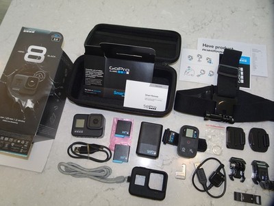 GoPro HERO8 bundle w/ 2x batteries, REMOTE, charger, sleeve & accessories