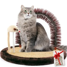 Happi N Pets Original Cat Self Groomer, Arch Grooming Brush Wtih Heavy Wooden Sc