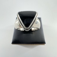 Sterling Silver 925 Onyx Triangle Ring Sz 6.5 Width 8mm