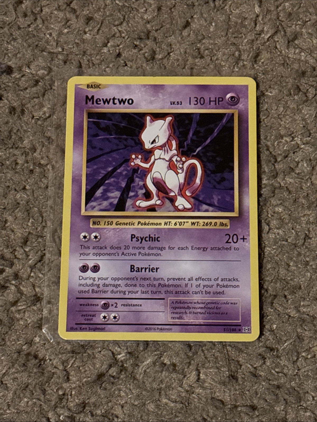 Pokemon Card Mewtwo 130 HP Psychic Barrier Rare 51/108