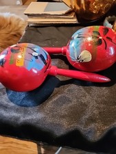 Pair Of Handpainted Handmade Maracas Percussion Gourd From Mexico 8"L