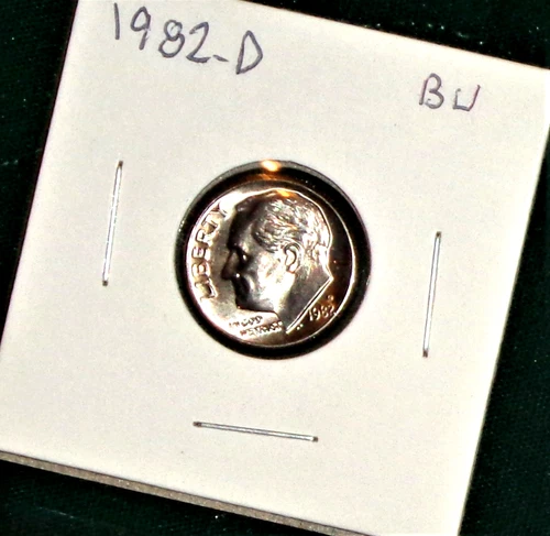 1982-D CU-NI CLAD ROOSEVELT DIME ... GRADES "BRILLIANT UNCIRCULATED"