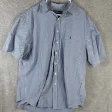 Ralph Lauren Shirt Mens 2X Big Blue Check Short Sleeve Button Front Casual