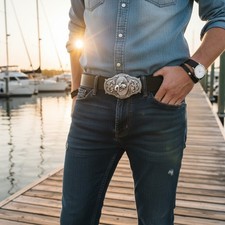 New Men Motorcycle Silver Metal Western Belt Buckle Rodeo Horse Cowboy Filigree