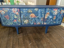 Gplan Midcentury NavySideboard Ocean Sea Fish Print Upcycled Painted SOLD