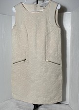J.Crew Ivory Jacquard Shift Dress Zip Pockets Preppy Mod Cocktail Women’s Small
