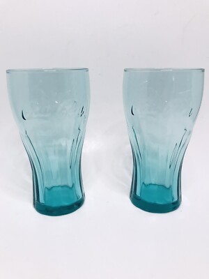 Vintage Green Coca~Cola Coke Glasses Set of 2 Rare 6 H New Soda Green Glass