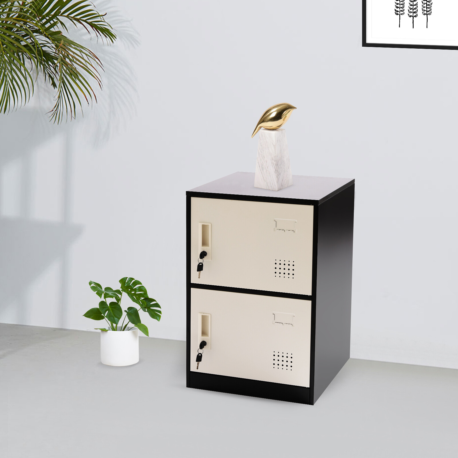 Metal Storage Cabinet 2 Door Vertical Locker With Card Slot Organizer For Office