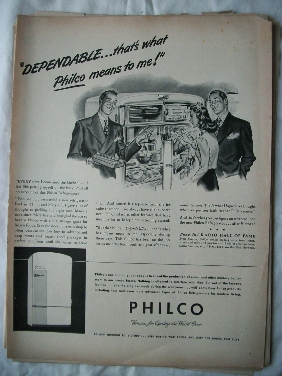 VTG 1945 Orig Magazine Ad PHILCO Refrigerator That&rsquo;s What 