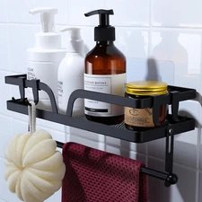 Adhesive Paper Towel Holder With Shelf Paper Towel Holder Wall Mount 12in Black