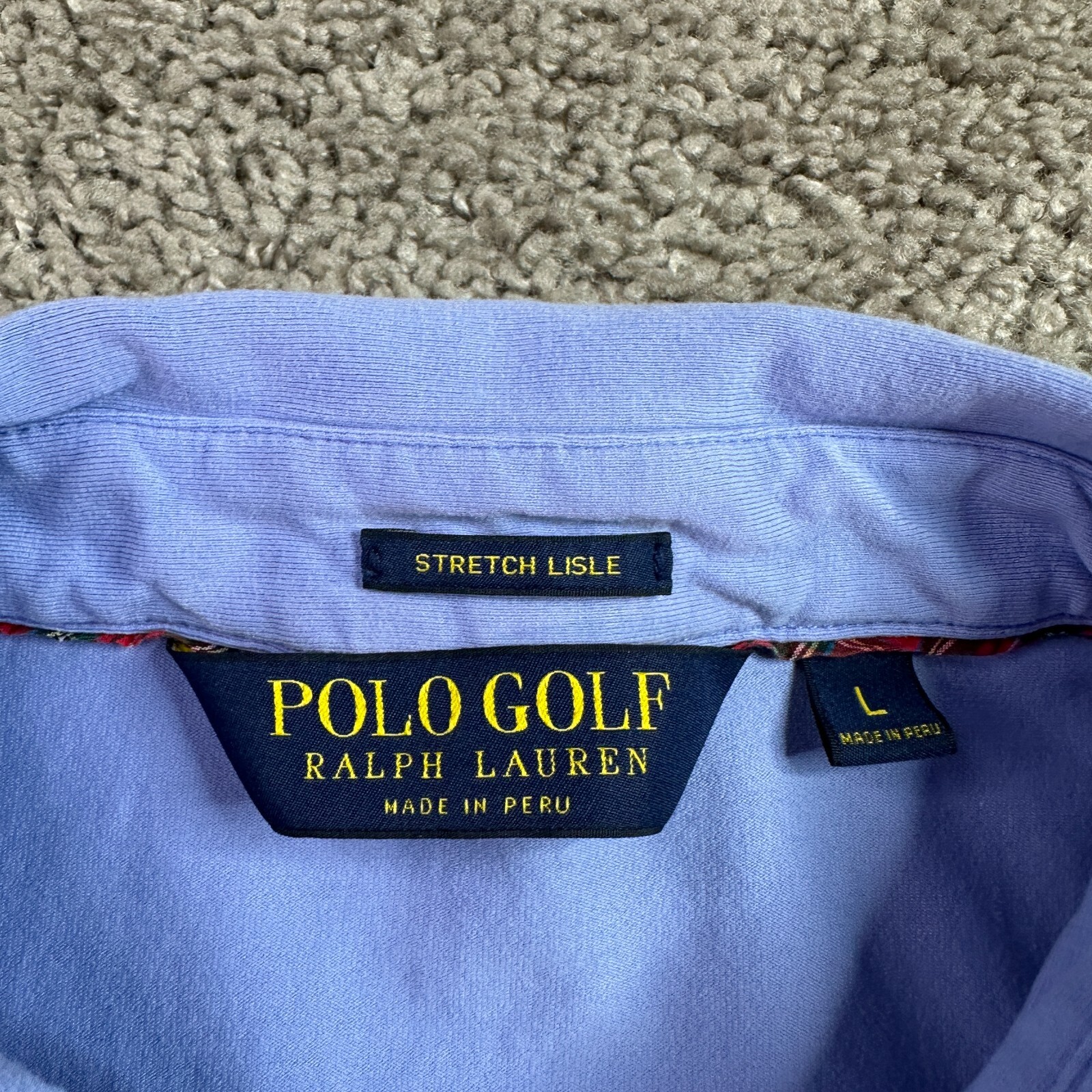 Polo Ralph Lauren Golf Camicia Uomo Grande Blu Bianco Elasticizzata Lisle Pony