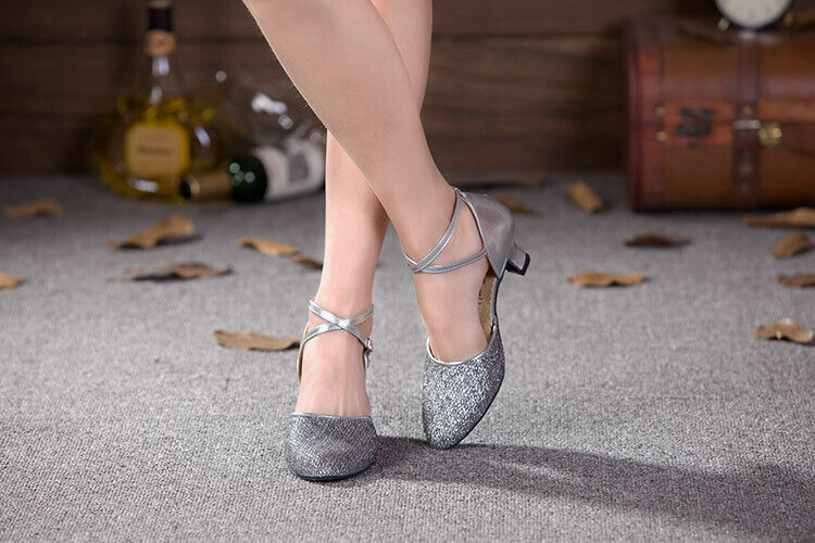 Low Heel Silver Dress Shoes Silver Glitter Ankle Strap Low Block