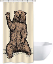 Riyidecor Funny Stall Small Bear RV Shower Curtain 36Wx72H Inch Animal Narrow Ha