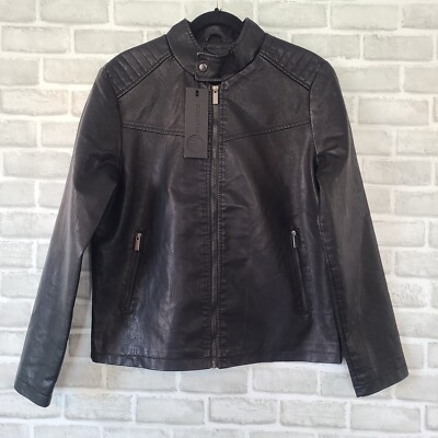 Soul Star England Black Faux Leather Jacket MJ Daniel NEW Mens S Flight  Moto