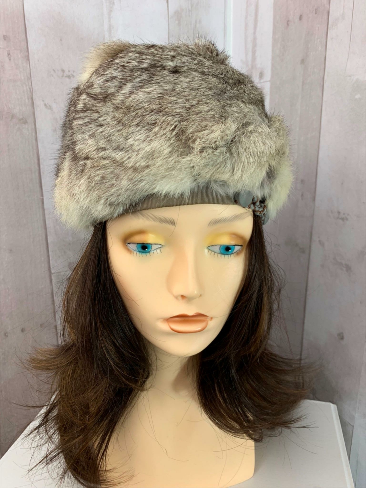1960s TRUE Vintage RABBIT FUR HATSILVER/GRAY Pillbox… Gem