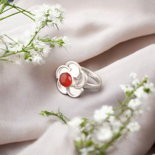 Natural Carnelian Gemstone Ring 925 Sterling Silver Handcrafted Jewelry For Her