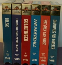 6 Sean Connery 007 James Bond VHS Movies Dr.No From Russia,Goldfinger,Thunderba