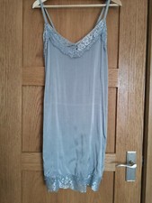 Women Italian Satin and Lace Slip Midi Knee Length Summer Beach Dress Size S