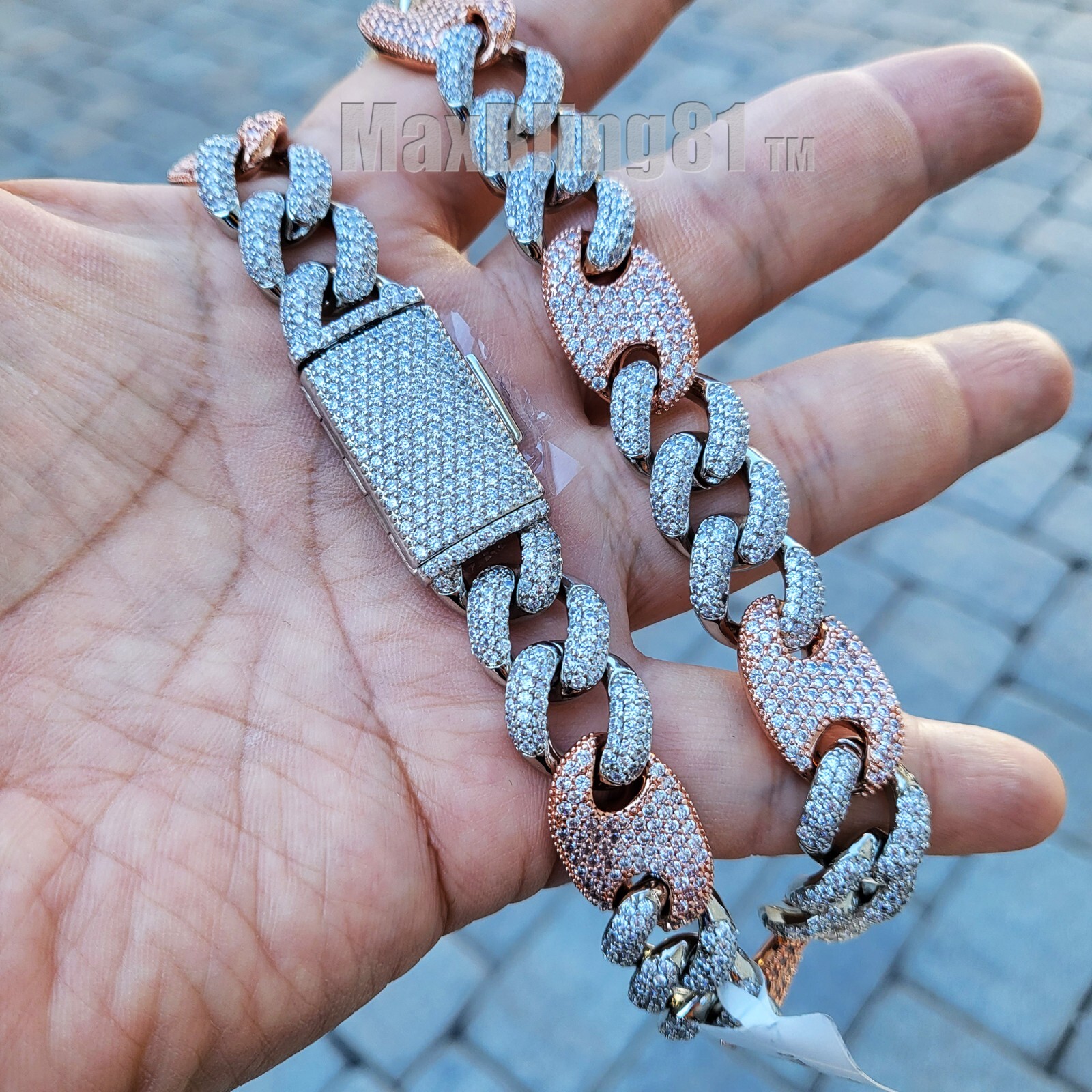 AAA+ SIMULATED DIAMOND 15mm 18" CUBAN BRASS HIP HOP CHAIN NECKLACE MSRP $800