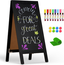 A-Frame Double-Sided Magnetic Chalkboard 40"X20", Solid Pine Wood Freestanding S