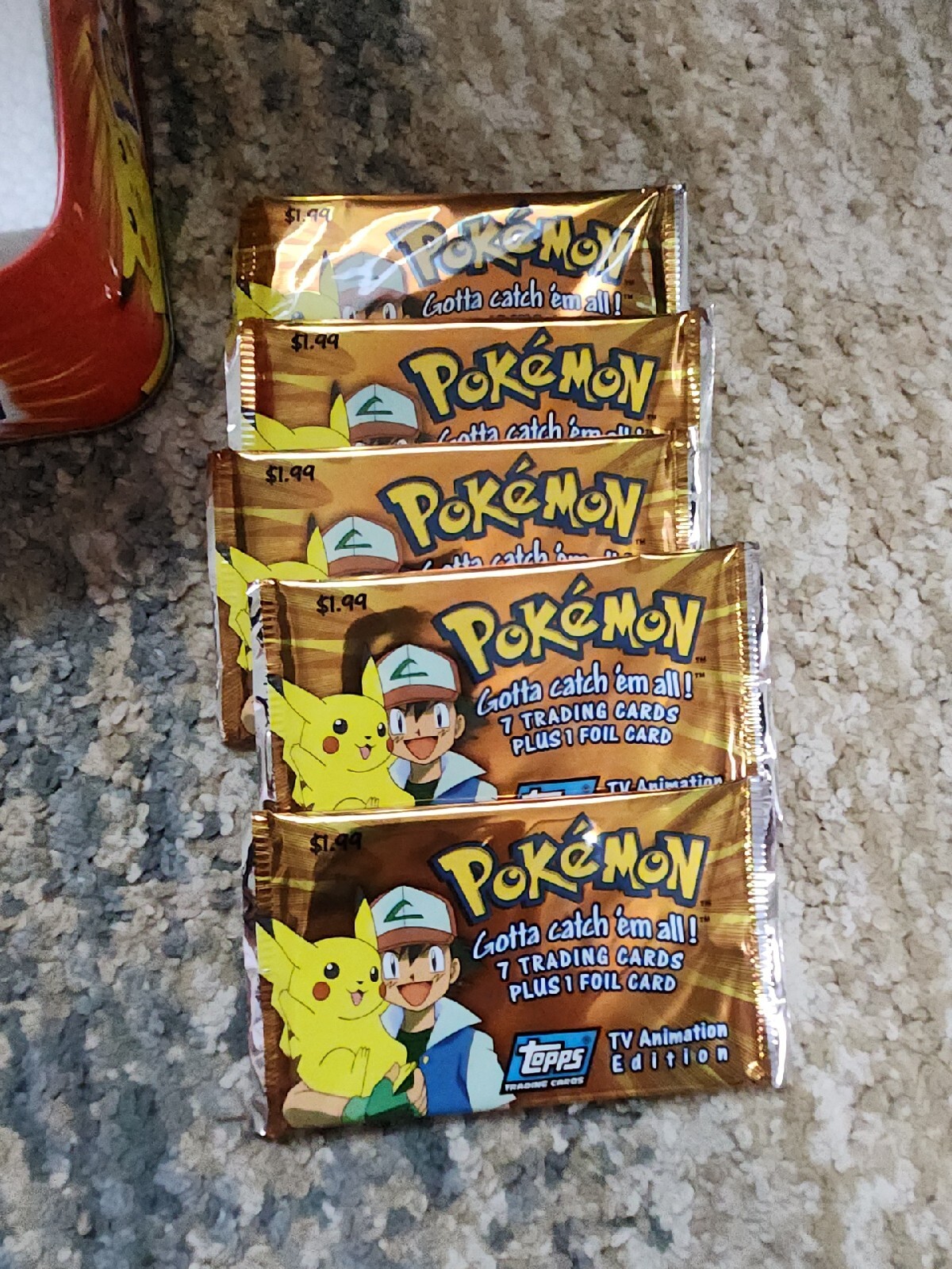 Pokemon Topps TV Animation Series 1 Persian Tin 1999 5 Sealed Packs Pikachu #25 - Picture 2 of 8
