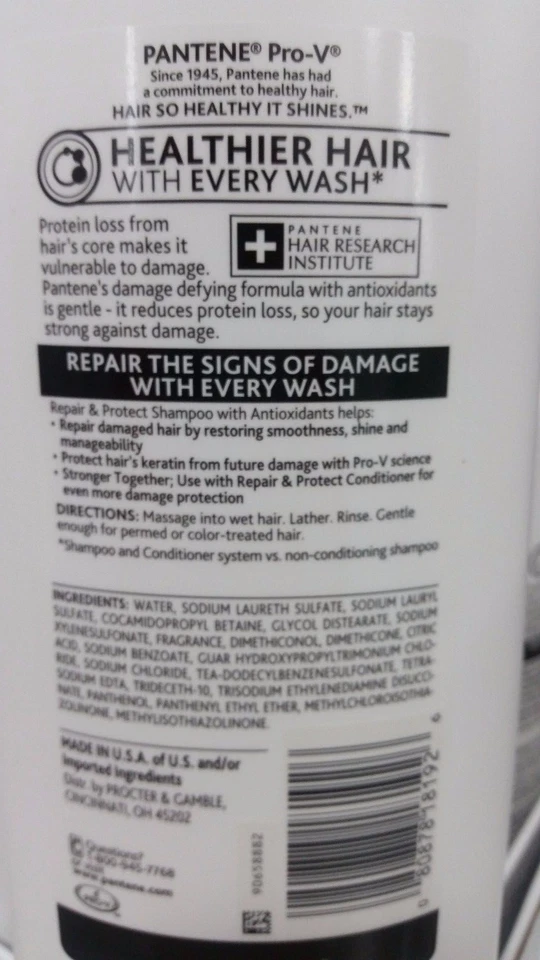 (UNA) BOTELLA CHAMPÚ PANTENE CON BOMBA REPARADORA/PROTEGE EL CABELLO/HECHO EN EE. UU.(38,2 onzas) Foto 2 de 3