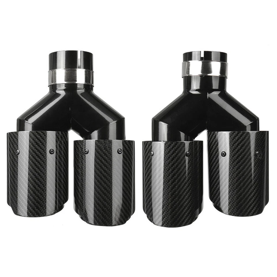 Tubos silenciadores de doble salida punta de escape universal de fibra de carbono de 63-89 mm 2 piezas Foto 4 de 4