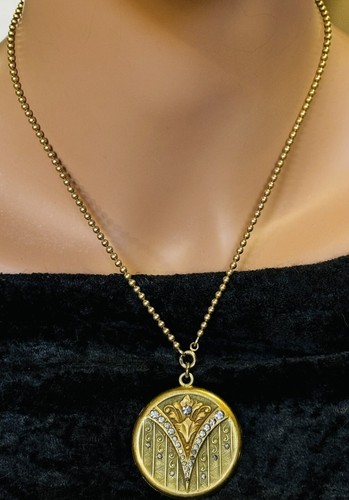 ANTIQUE Gold Filled LOCKET Chain Pendant NECKLACE Art Deco Nouveau - Picture 3 of 7