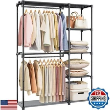Portable Wardrobe Closet Organizer – 4 Shelves, 2 Rods, Freestanding 47.8"x63.4"