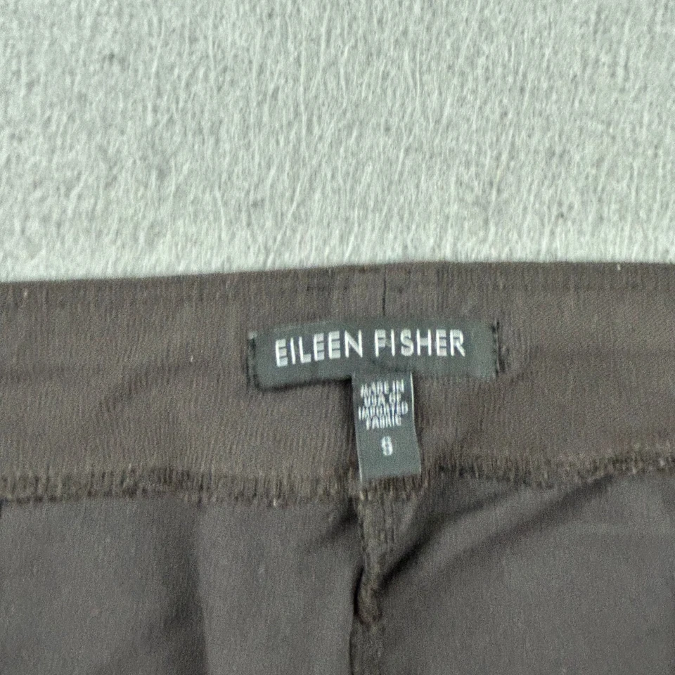 Pantalones Eileen Fisher para mujer pequeños marrones elásticos frente plano pierna recta tirar Foto 2 de 4