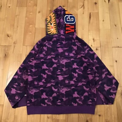 BAPE Fire camo shark full zip hoodie purple camo NIGO A Bathing