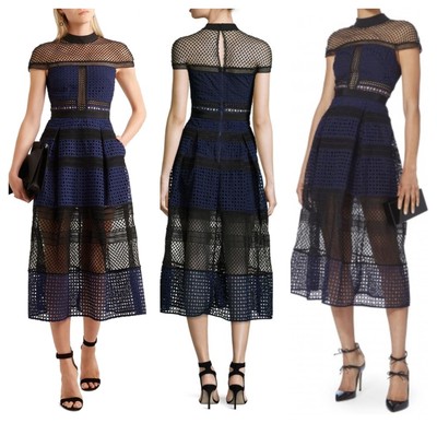 self portrait crosshatch midi dress