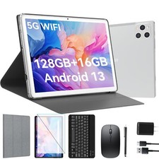 Android 13 Tablet 10 Inch, 2025128GB Storage with Keyboard Mouse Case Silver 