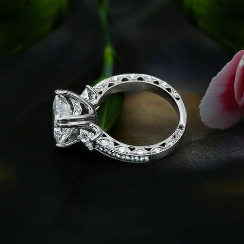 2Ct Princess Cut Lab Created Diamond Women Engagement Ring 14k White Gold Plated - Picture 5 of 5
