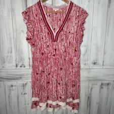 POUPETTE ST BARTH PINK FLORAL CROCHET SASHA PLEATED FLUTTER SLEEVE MINI DRESS M