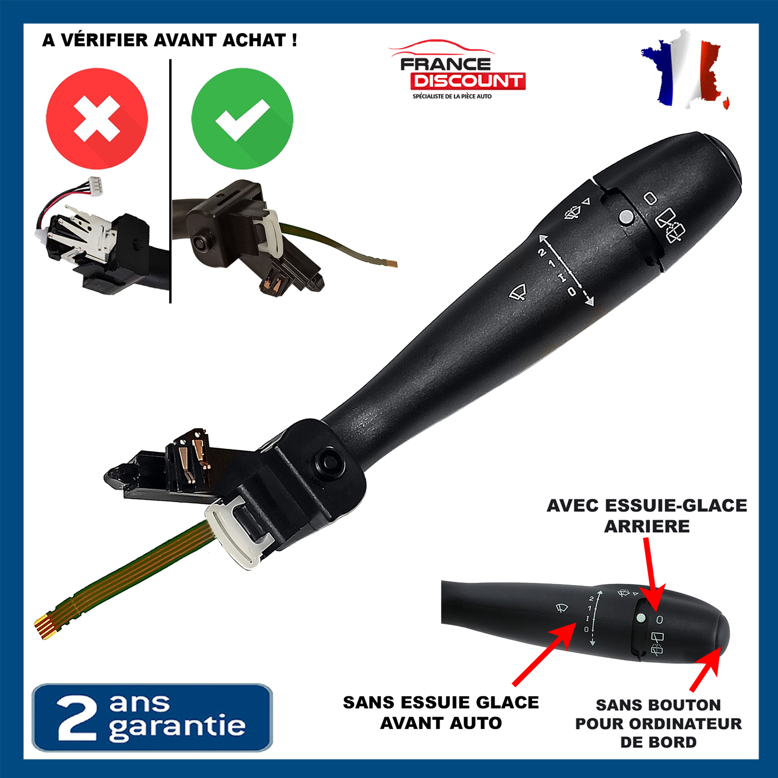 Commodo essuie-glace Com2000 pour Peugeot 206 et Partner commodo noir de remplacement fiable