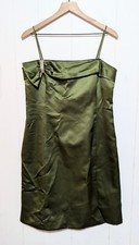 Eliza J Dress Womens 14 Green Satin Rhinestone Square Neck Party Cocktail Formal
