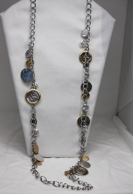 Chico's Boho Roman Coin Belt Medallion Chain Necklace Two Tone 44'' Long