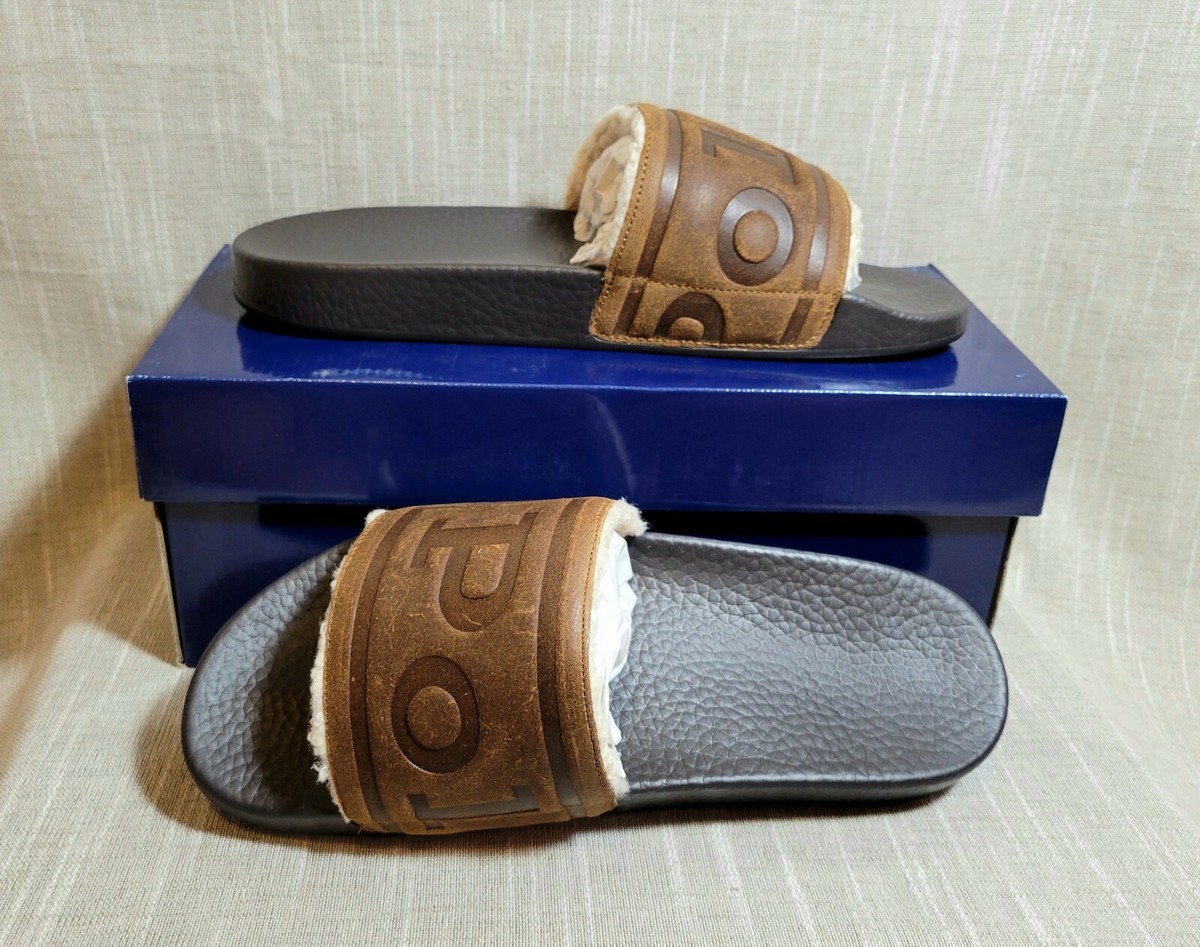 NWB POLO RALPH LAUREN Men's Brown Suede Sherpa Cayson Slides