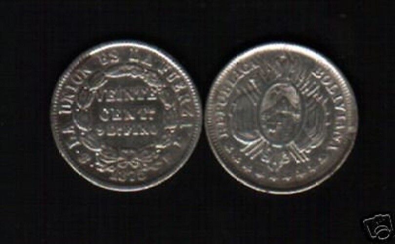 Free Shipping New BOLIVIA 20 CENTS 1882 SILVER KM-1591 WITH LATINO MONOGRAM COIN mart C