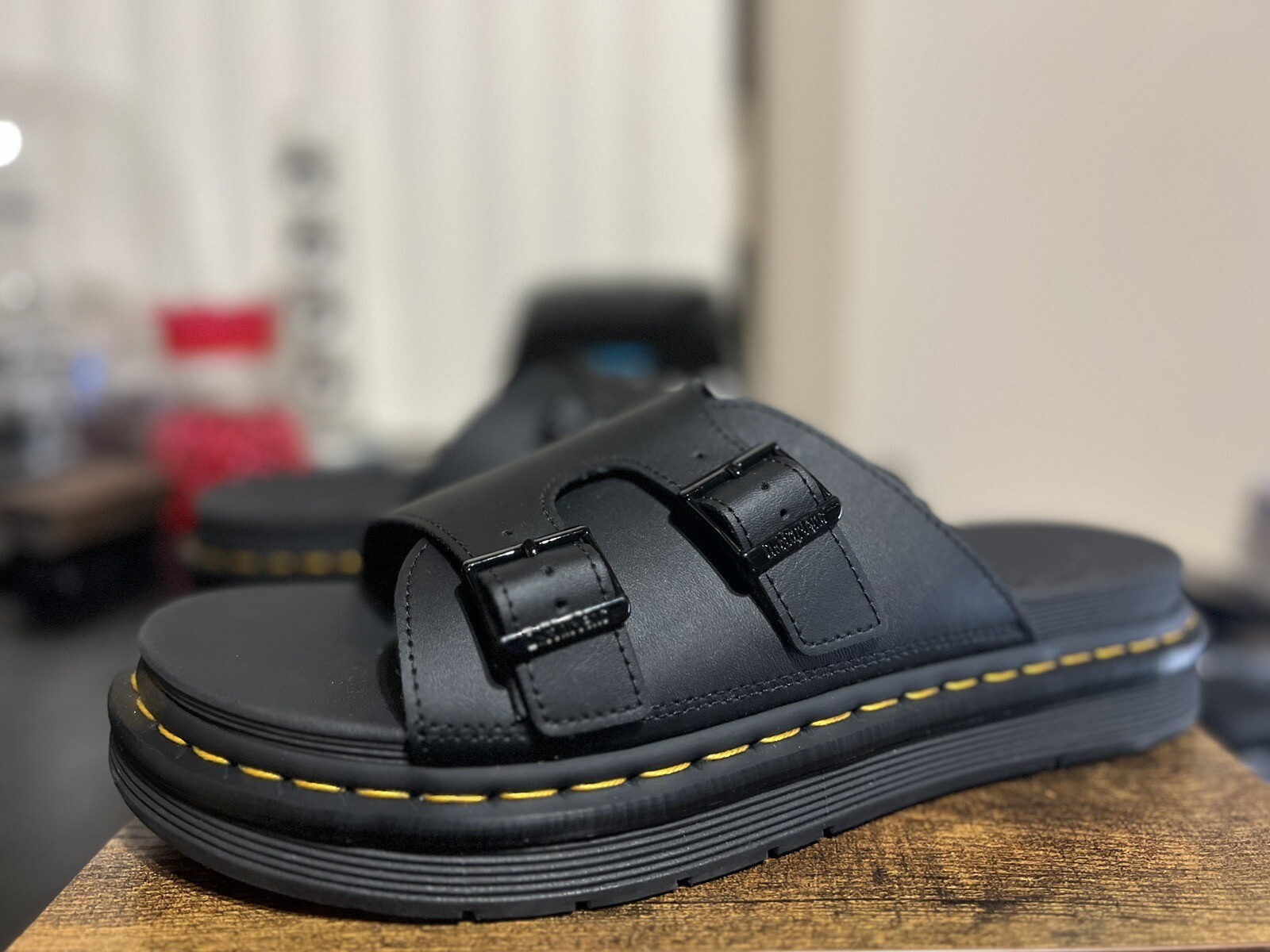 Dr Martens Men's DAX Black Hydro Leather Slide Sandals Size US 12 UK 11