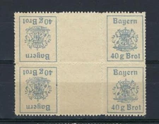 Bayern Bavaria Germany Bread 40gr Revenue watermark tete-beche guter block 4 MNH