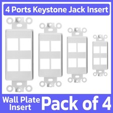 4 Pack Keystone Wall Plate Insert Four Port 4 Hole Jack fits Decora Wallplate