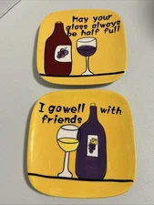 ND 6” Appetizer Plates Wine Theme Hand Painted Set Of 2 Microwave&Dishwasher Ok