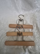 VTG Wooden 9in Metal Clamp Trouser Hangers, Set Of 3 VGC