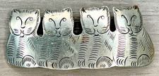 Vintage Folk Art Cat Kitty Kitten Hair Clip Large Barrette Etched Silver Tone