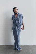 ZARA NWT BLUE/ GRAY ZW COLLECTION SATIN EFFECT WRAP DRESS SIZE S
