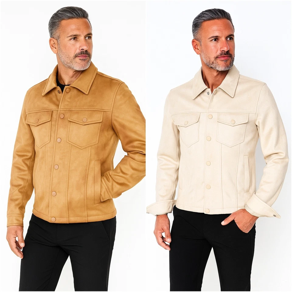 Giacca scamosciata uomo Giubbotto inverale in Camoscio Giubbino eco renna slim l - Immagine 4 di 4