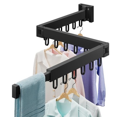Wall Mounted Retractable Clothes Drying Rack Tri-Fold Laundry Drying Rack Hanger